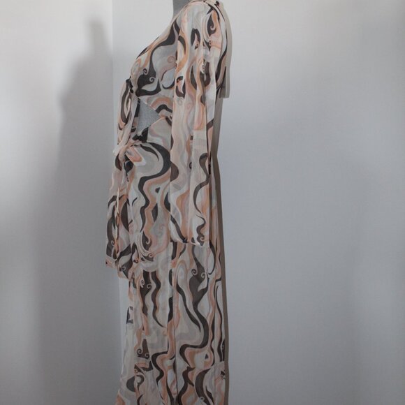 NWT Cinq à Sept Canyon Swirl Talita Cover Up Tie Front Natural Multi Dress - Picture 6 of 9